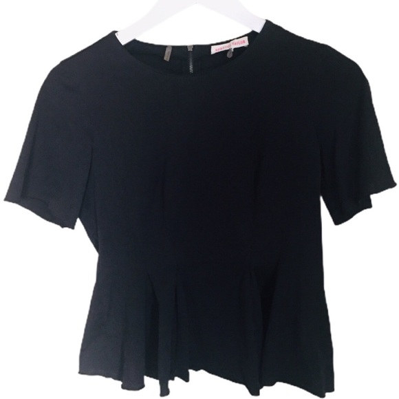 REBECCA TAYLOR Short Sleeve Peplum Bottom Top With Black Back Zip Detail Black S - Picture 5 of 13